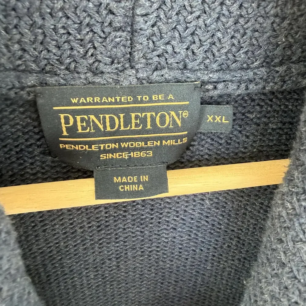 Pendleton XXL Navy Blue Cotton Cardigan Sweater with Geometric Aztec Pattern - Picture 2 of 5
